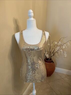 Express Gold Sequin Scoop Neck Tank